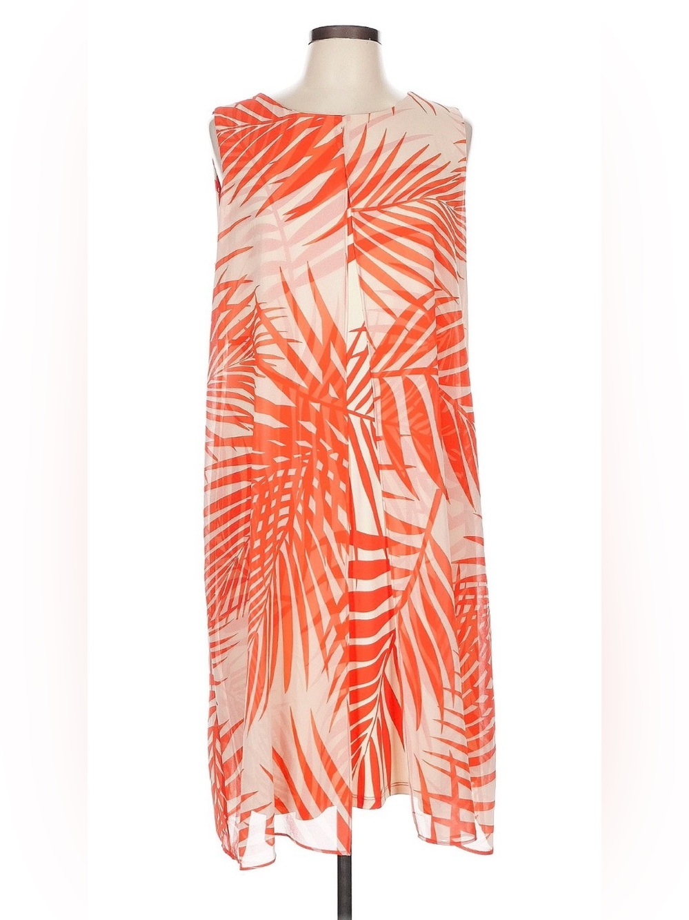 Chico's Coral and Cream Palm-Print Shift Dress